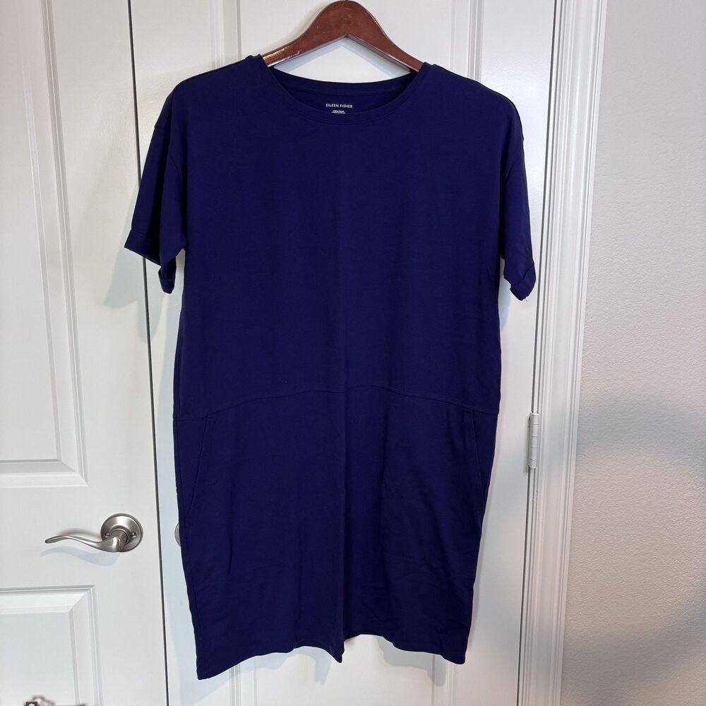 Eileen Fisher round neck jersey dress organic cotton purple size M minimalist